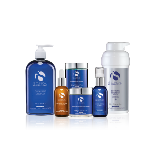 Group photo of all the IsClinical facial products used in the fire and ice facial treatment.