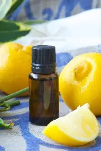 Bottle of lemon essential oil