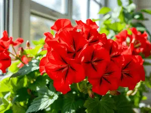 Red Geranium Flowers used to make geranium essential oil.