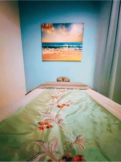 Massage table prepped for Swedish and deep tissue massages at Balance Spa in Boca Raton.